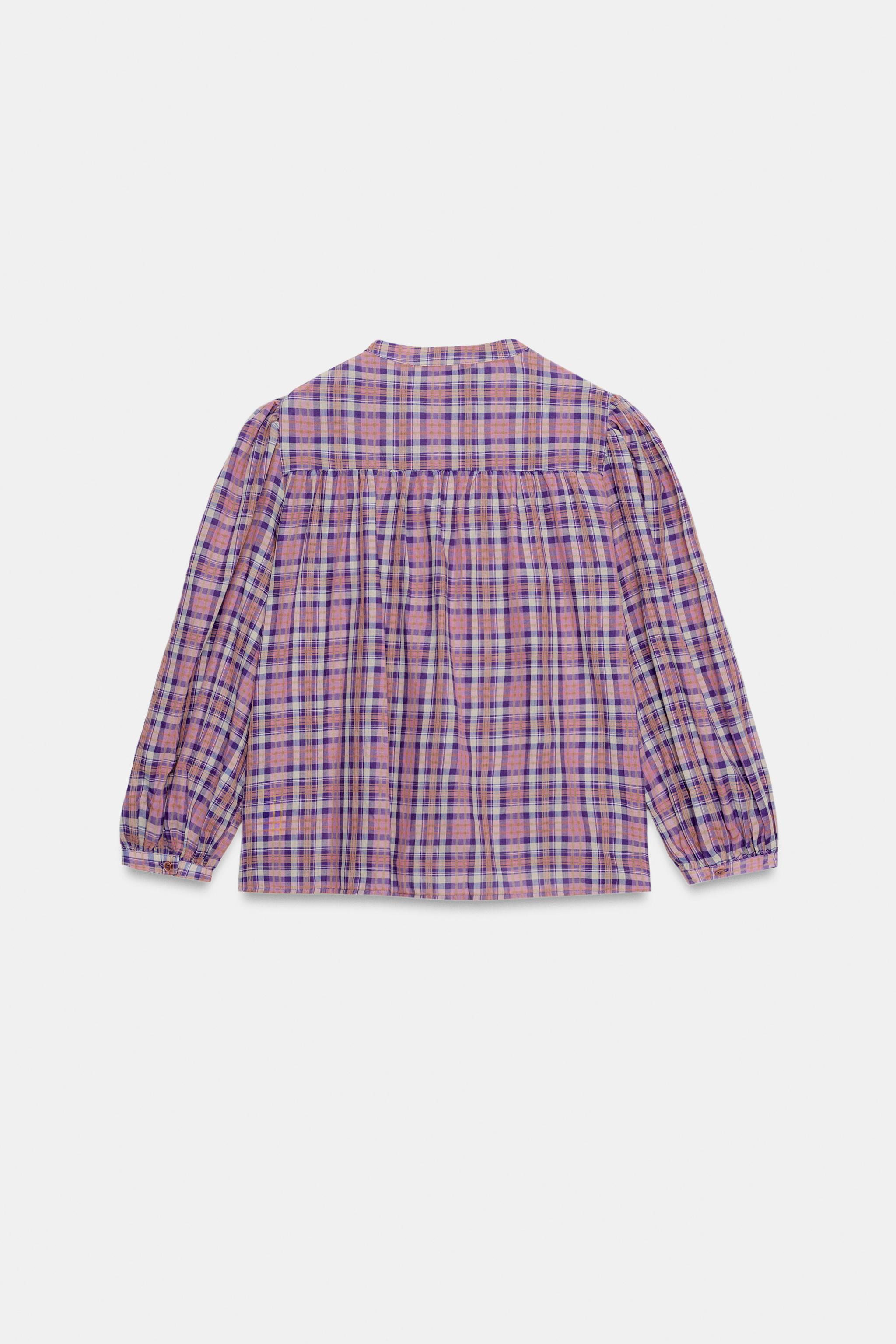BLOUSE À CARREAUX COL ROND